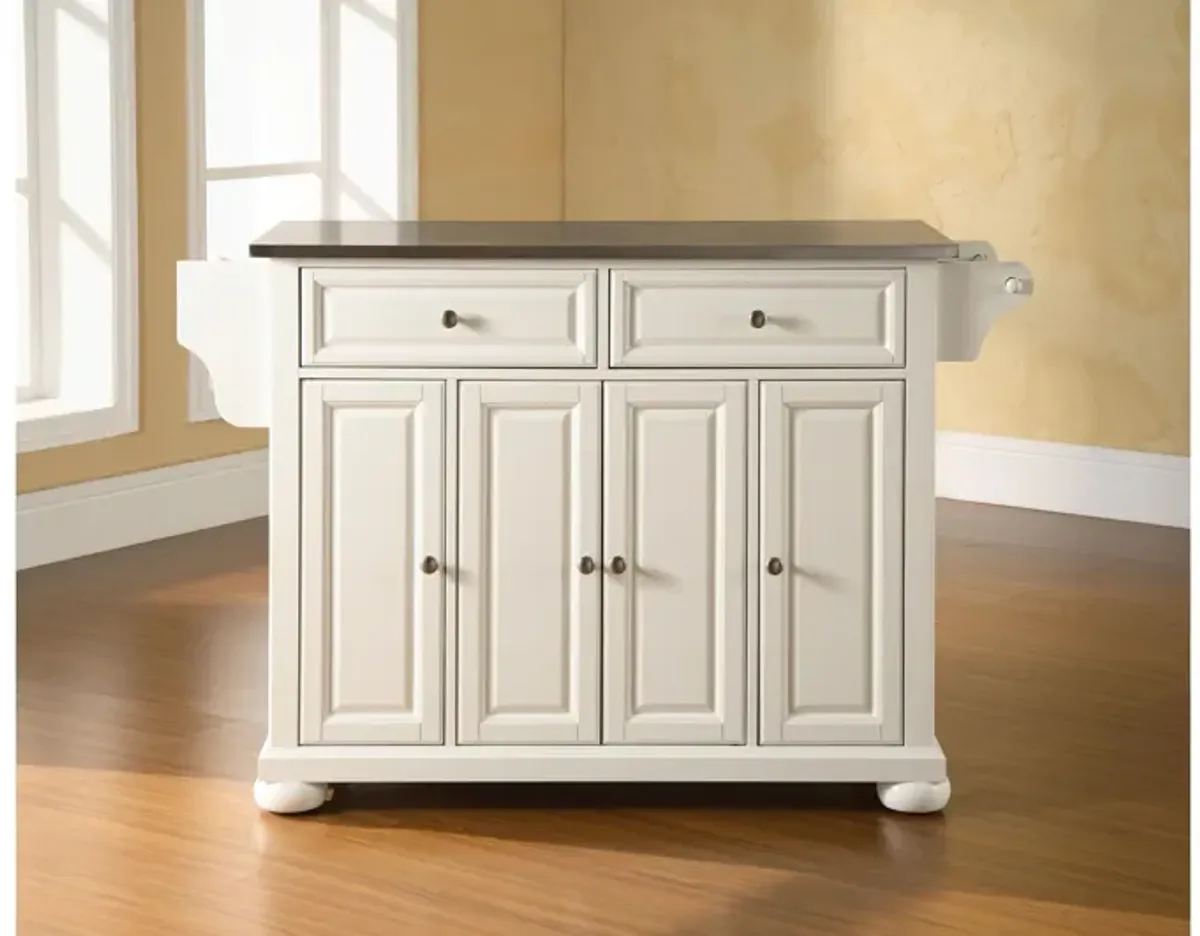 Alexandria Stainless Steel Top Kitchen Island in White