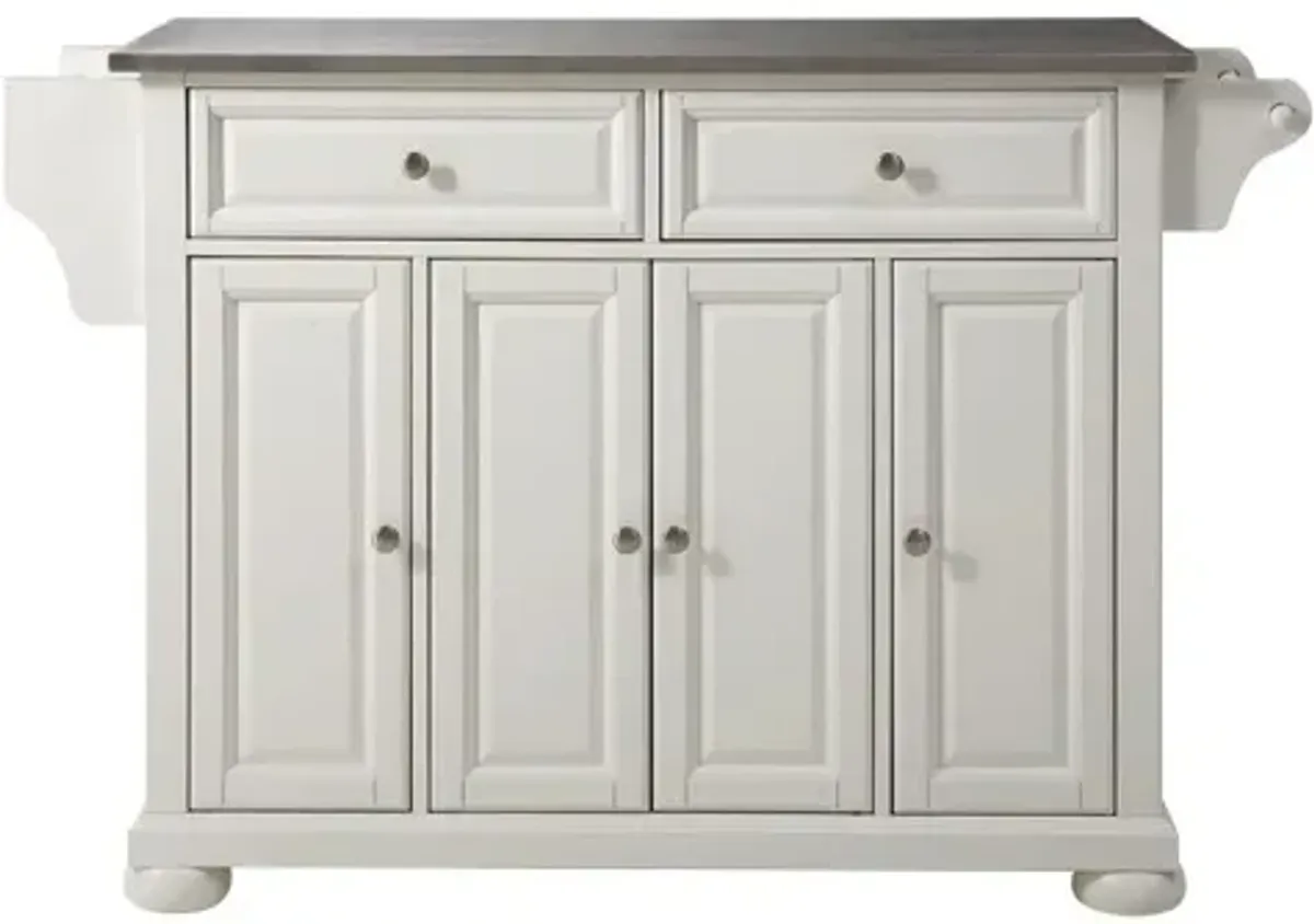 Alexandria Stainless Steel Top Kitchen Island in White