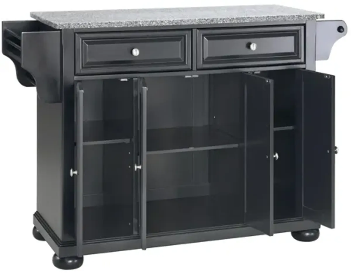 Alexandria Solid Granite Top Kitchen Island in Black