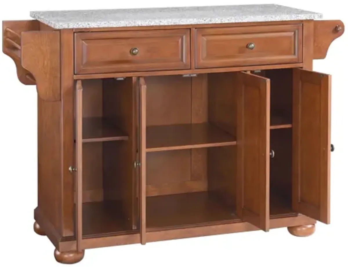 Alexandria Solid Granite Top Kitchen Island in Classic Cherry