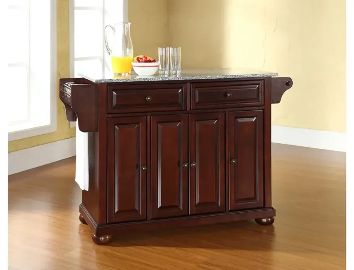 Alexandria Solid Granite Top Kitchen Island in Vintage Mahogany