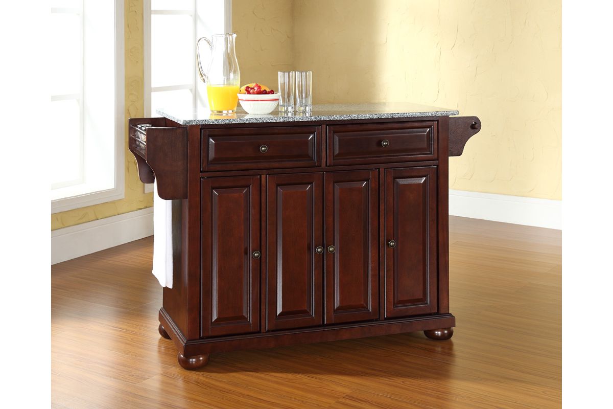 Alexandria Solid Granite Top Kitchen Island in Vintage Mahogany
