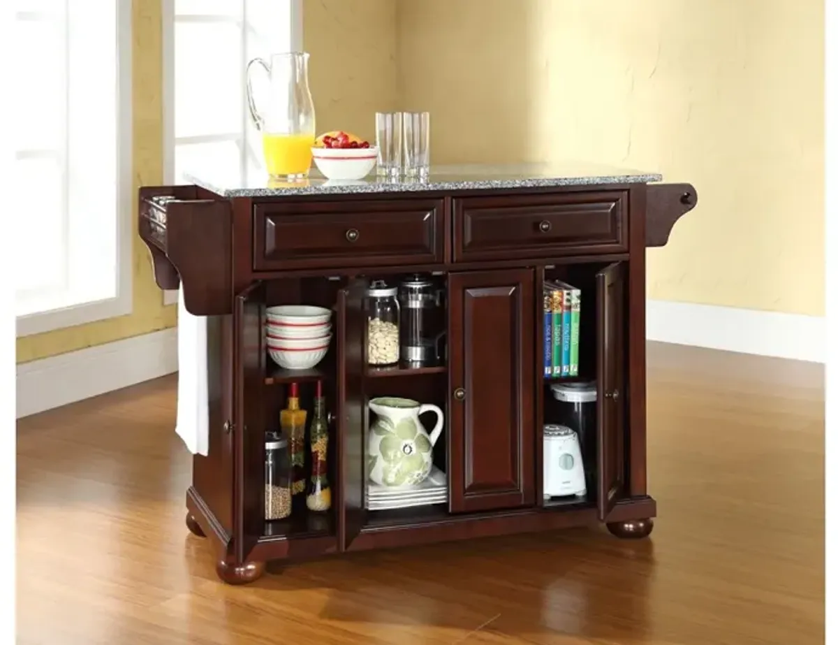 Alexandria Solid Granite Top Kitchen Island in Vintage Mahogany