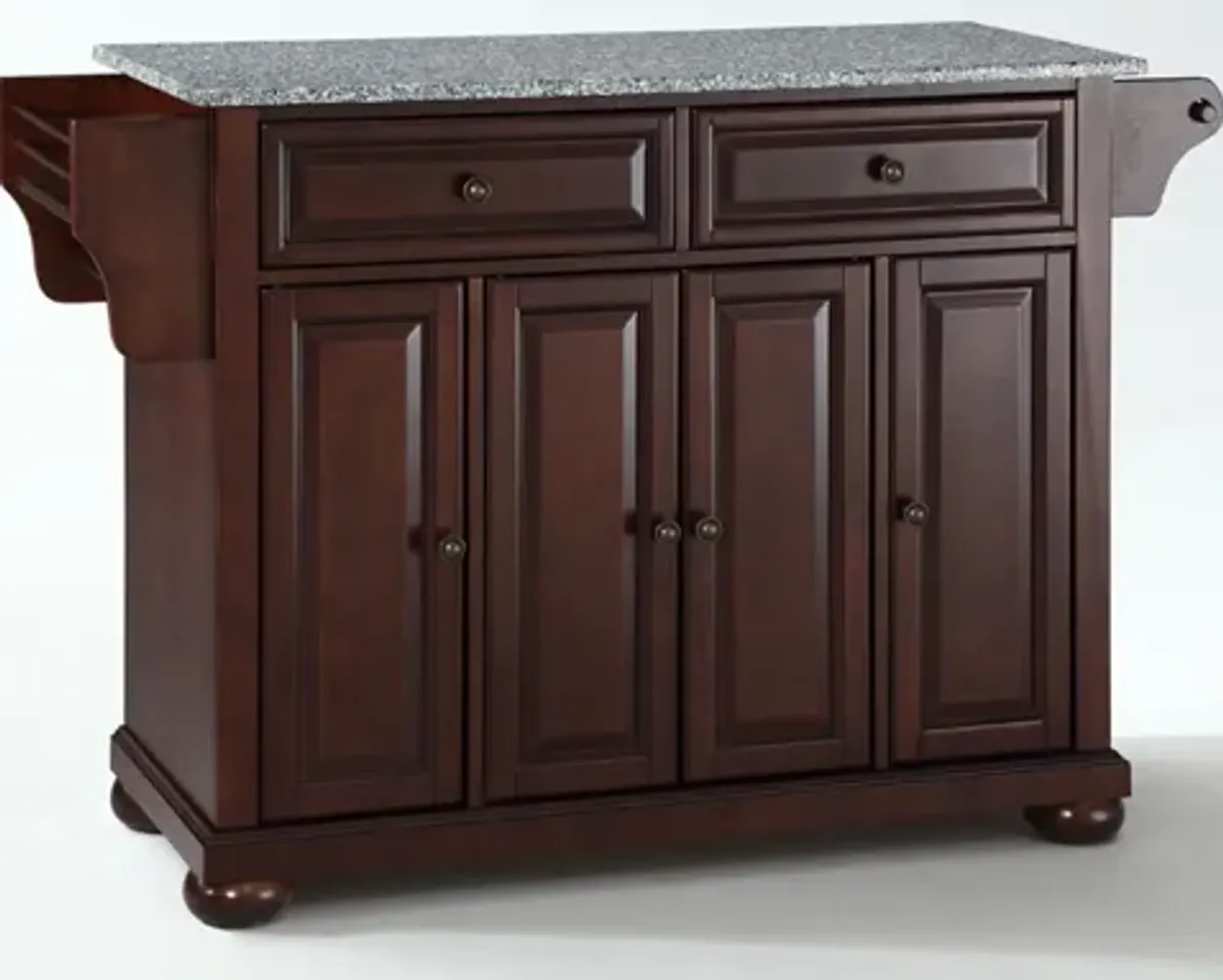 Alexandria Solid Granite Top Kitchen Island in Vintage Mahogany