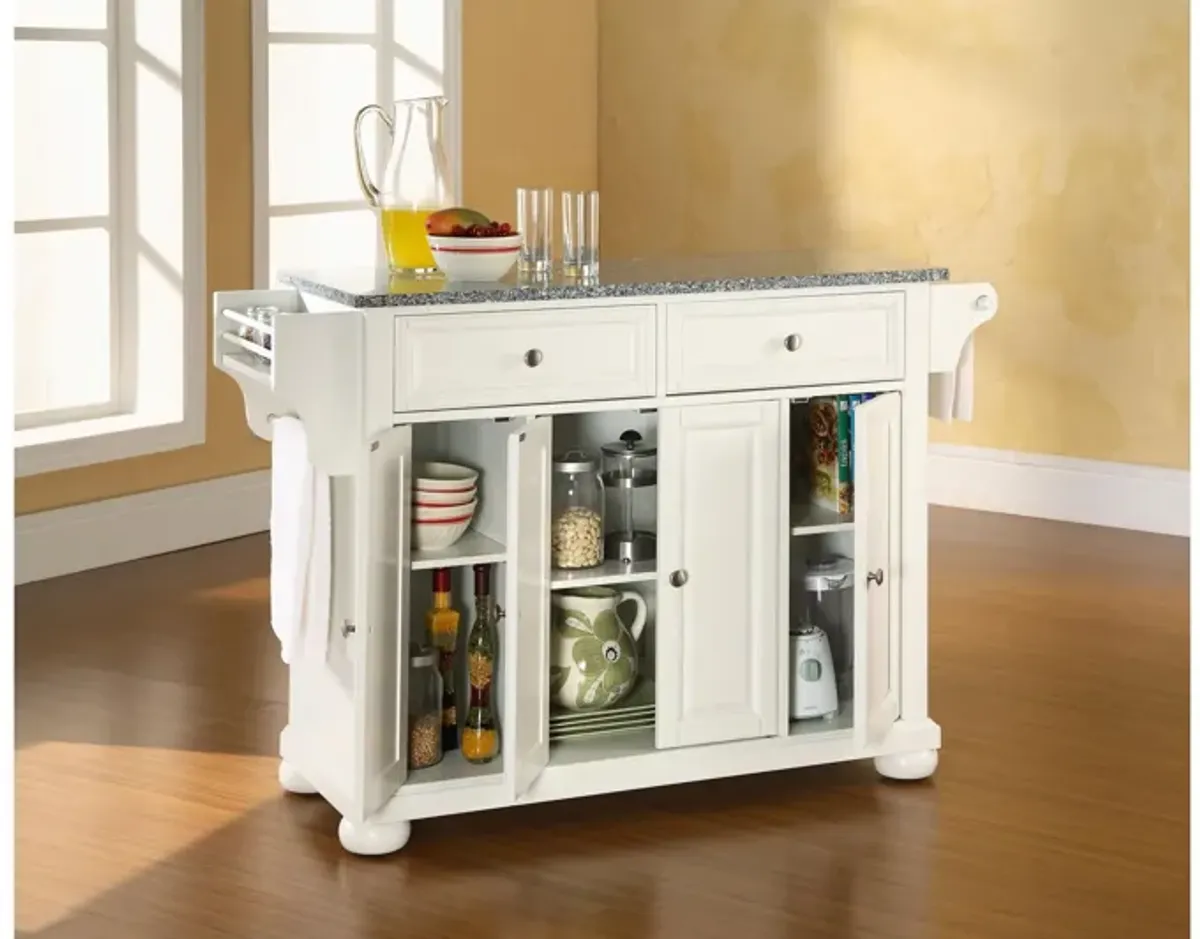 Alexandria Solid Granite Top Kitchen Island in White