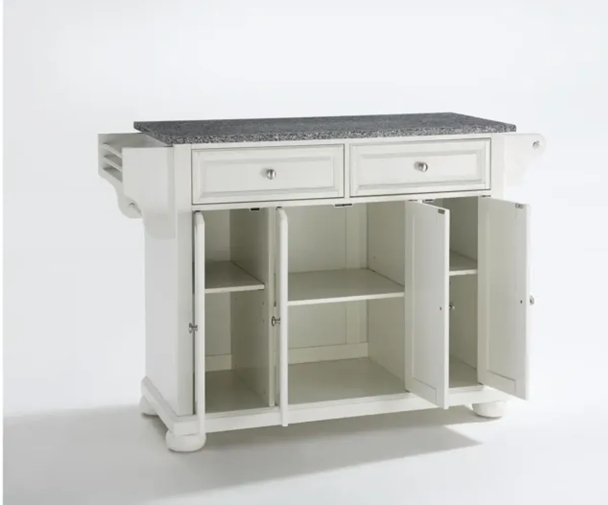 Alexandria Solid Granite Top Kitchen Island in White