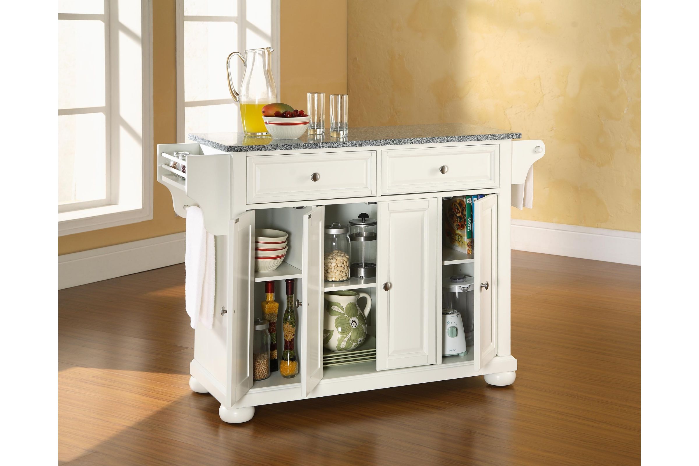 Alexandria Solid Granite Top Kitchen Island in White