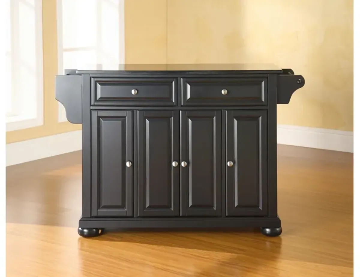 Alexandria Solid Black Granite Top Kitchen Island in Black