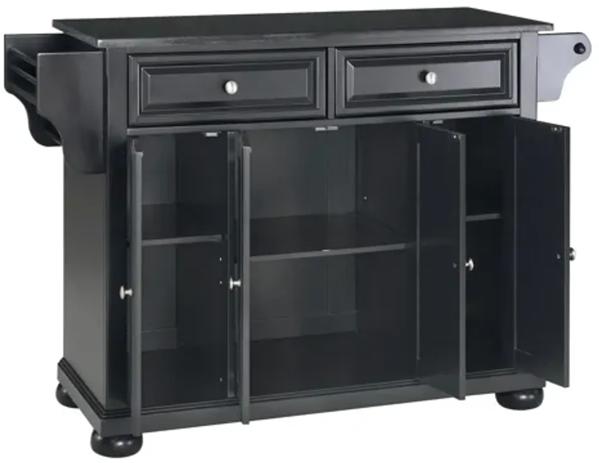 Alexandria Solid Black Granite Top Kitchen Island in Black