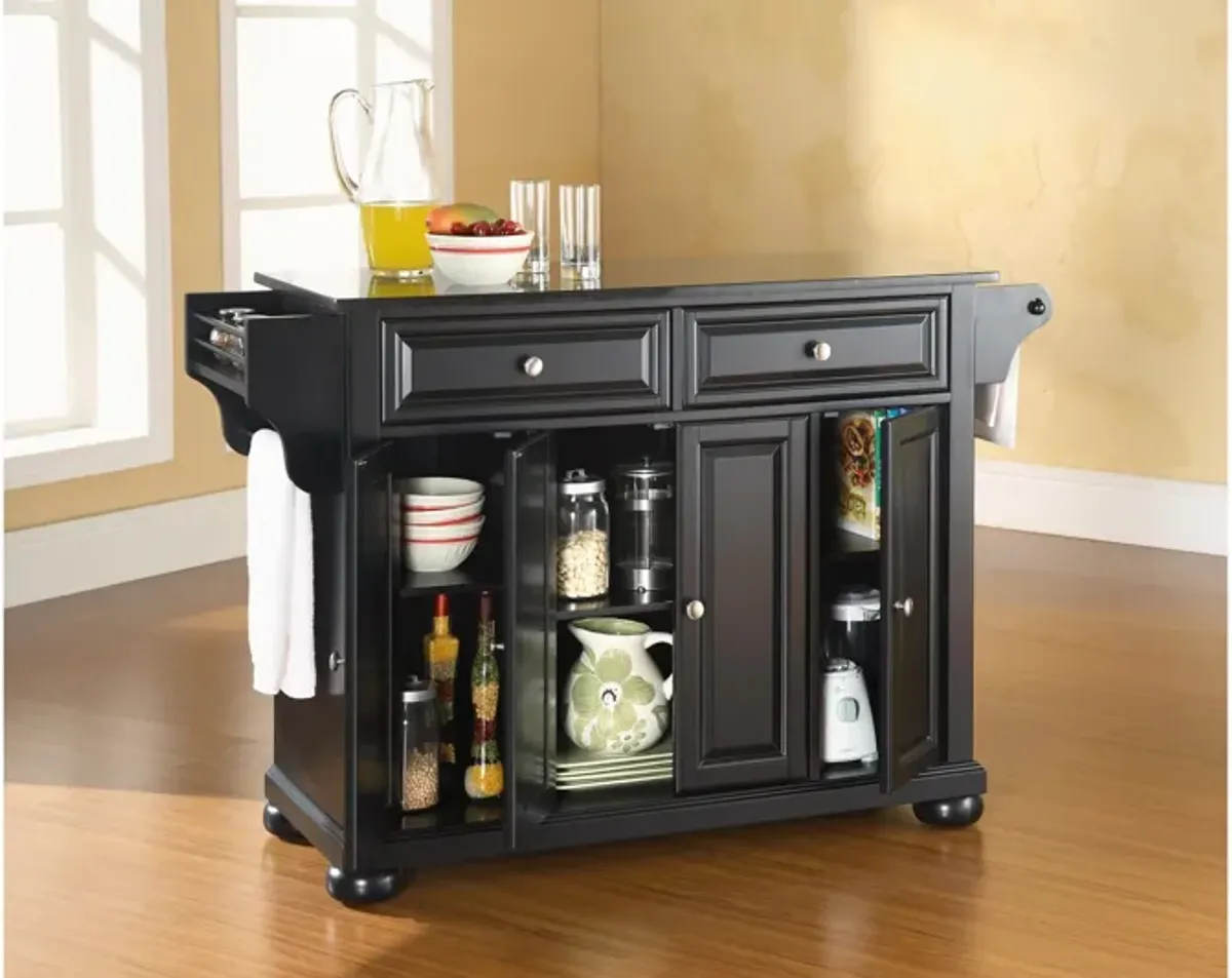 Alexandria Solid Black Granite Top Kitchen Island in Black