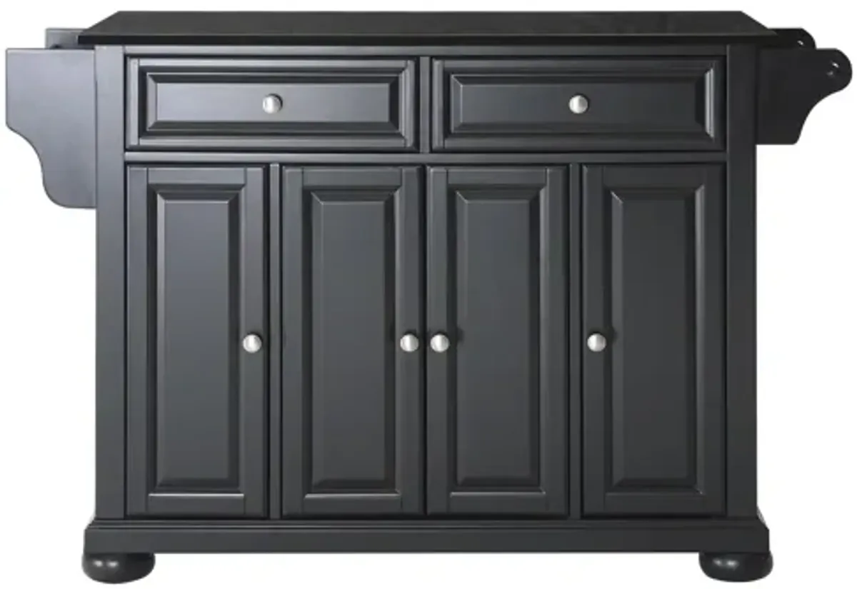 Alexandria Solid Black Granite Top Kitchen Island in Black