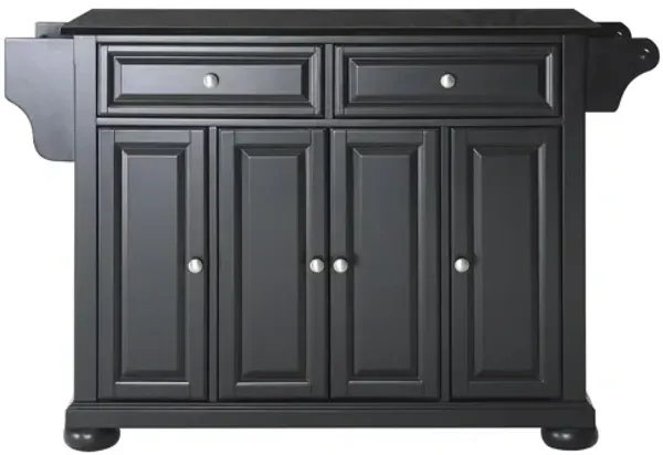 Alexandria Solid Black Granite Top Kitchen Island in Black