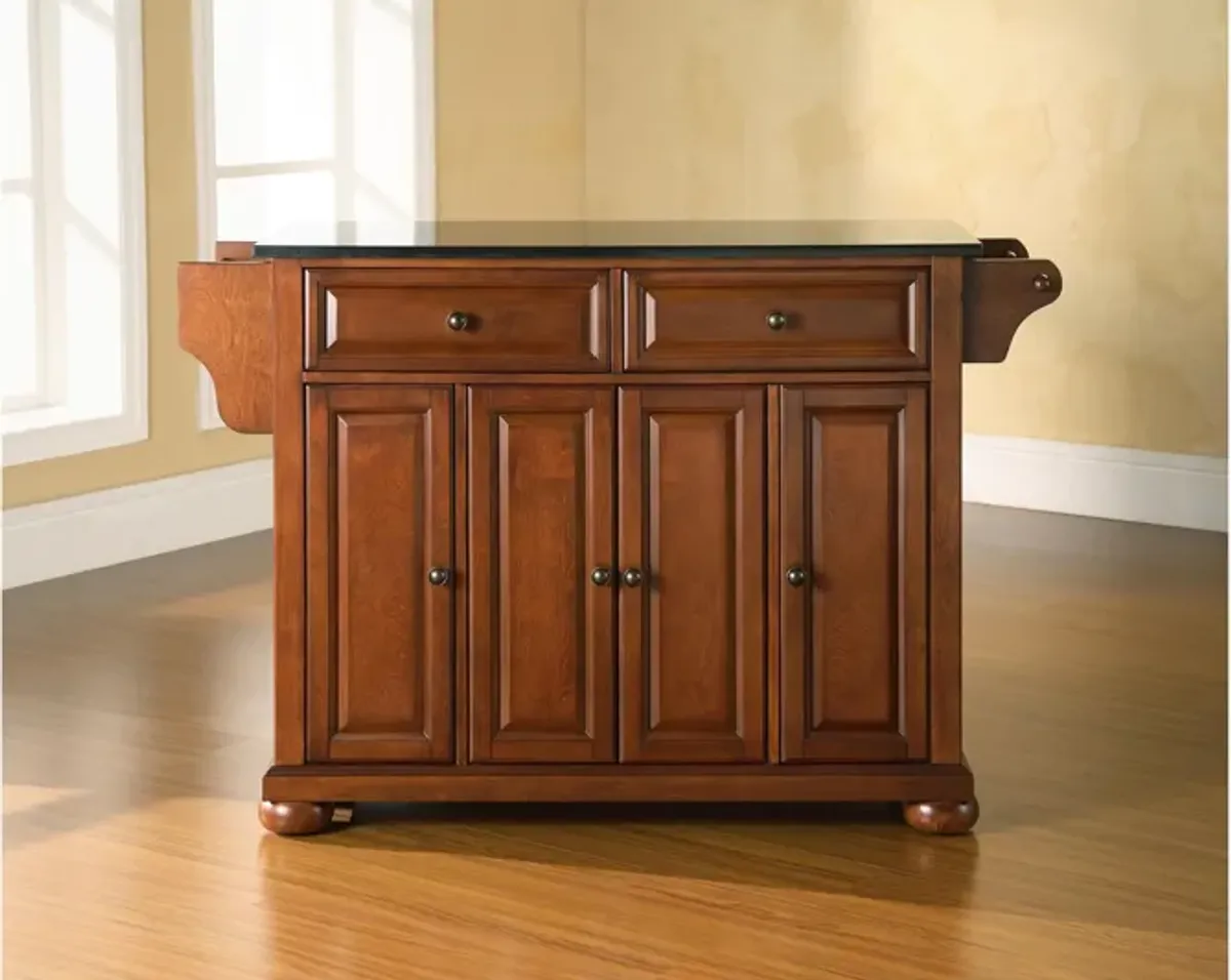 Alexandria Solid Black Granite Top Kitchen Island in Classic Cherry