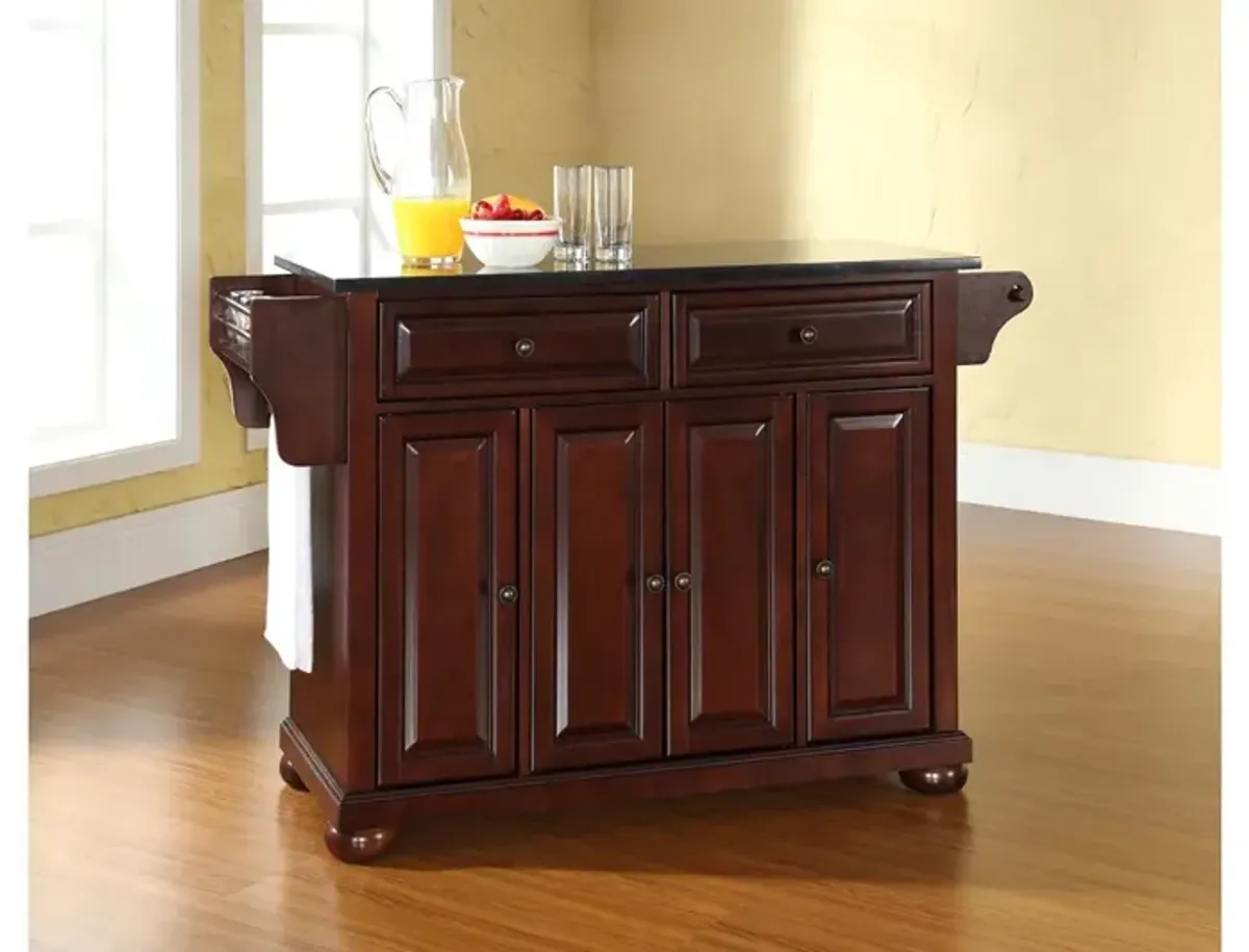 Alexandria Solid Black Granite Top Kitchen Island in Vintage Mahogany