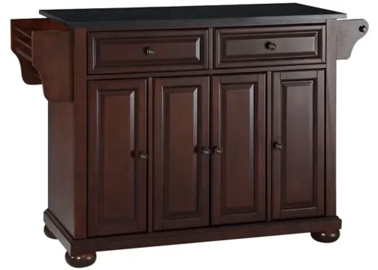 Alexandria Solid Black Granite Top Kitchen Island in Vintage Mahogany