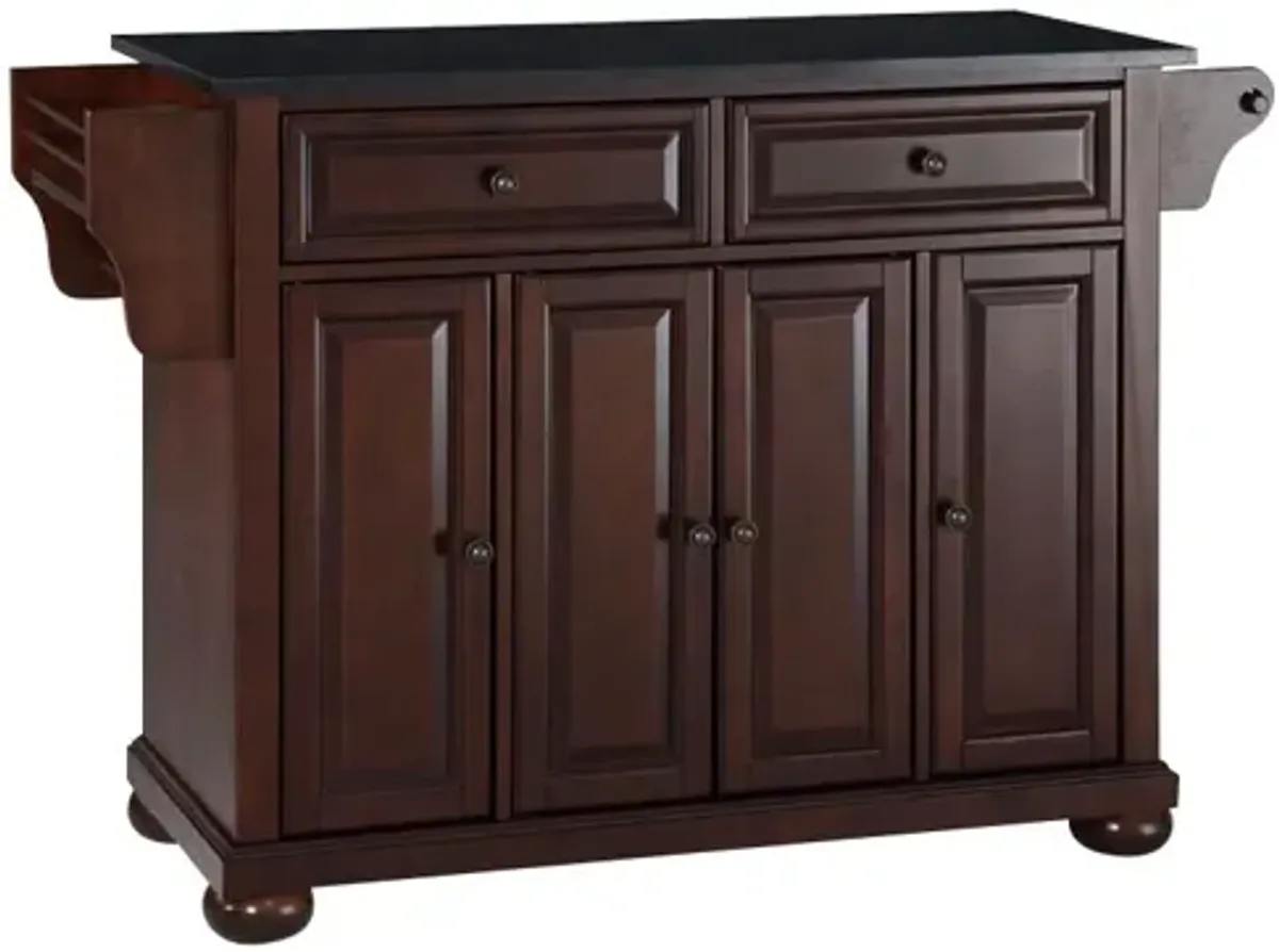 Alexandria Solid Black Granite Top Kitchen Island in Vintage Mahogany