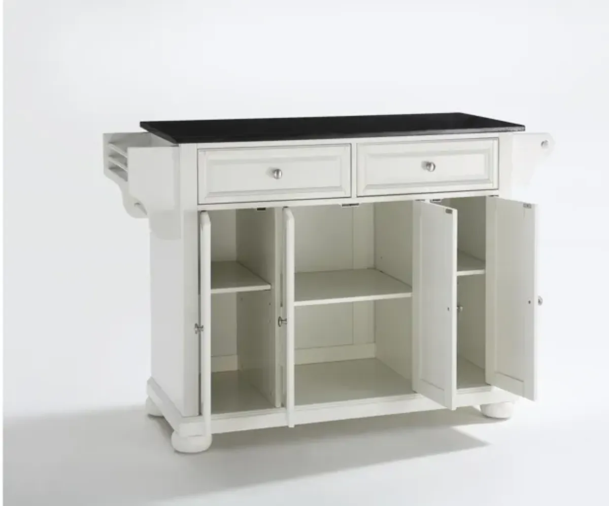 Alexandria Solid Black Granite Top Kitchen Island in White