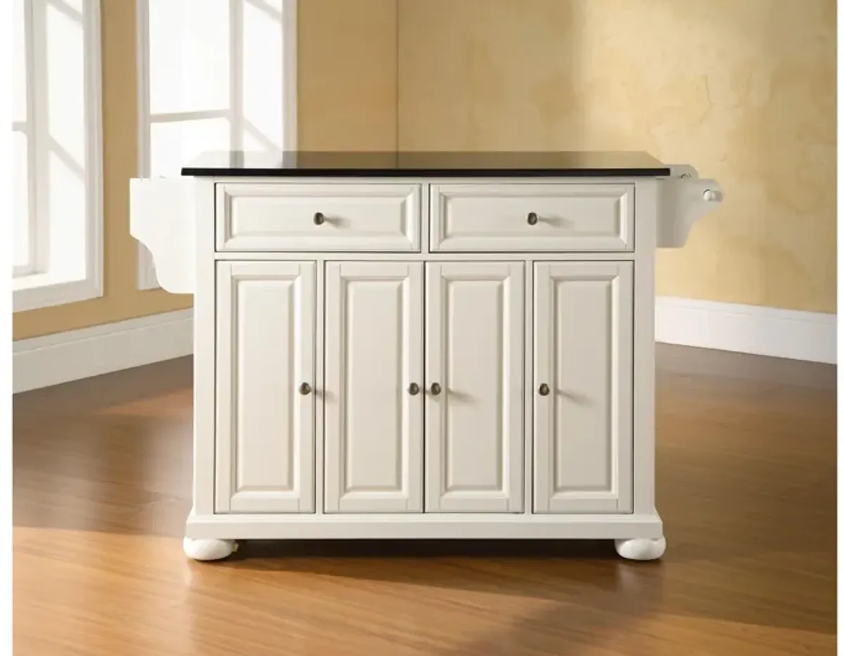 Alexandria Solid Black Granite Top Kitchen Island in White