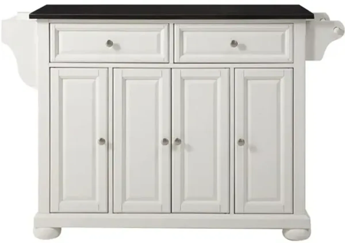 Alexandria Solid Black Granite Top Kitchen Island in White