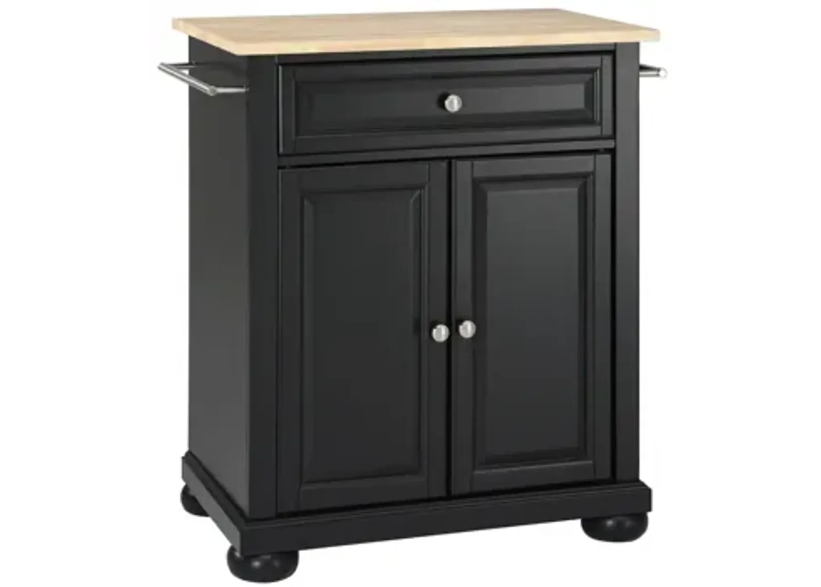 Alexandria Natural Wood Top Portable Kitchen Island in Black