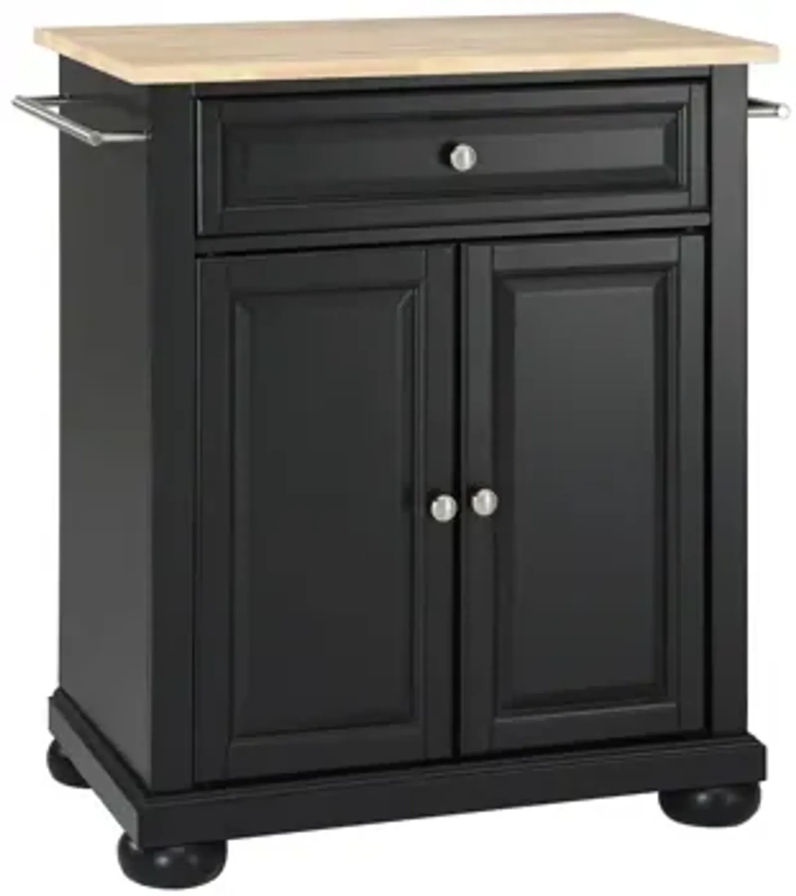 Alexandria Natural Wood Top Portable Kitchen Island in Black