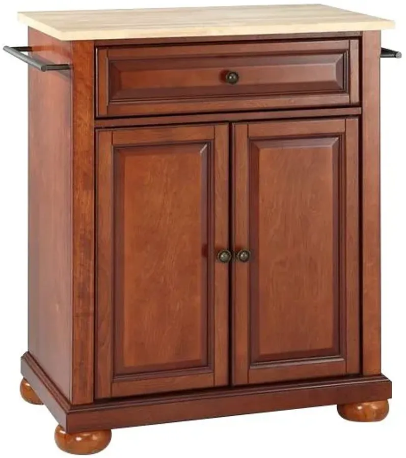 Alexandria Natural Wood Top Portable Kitchen Island in Classic Cherry