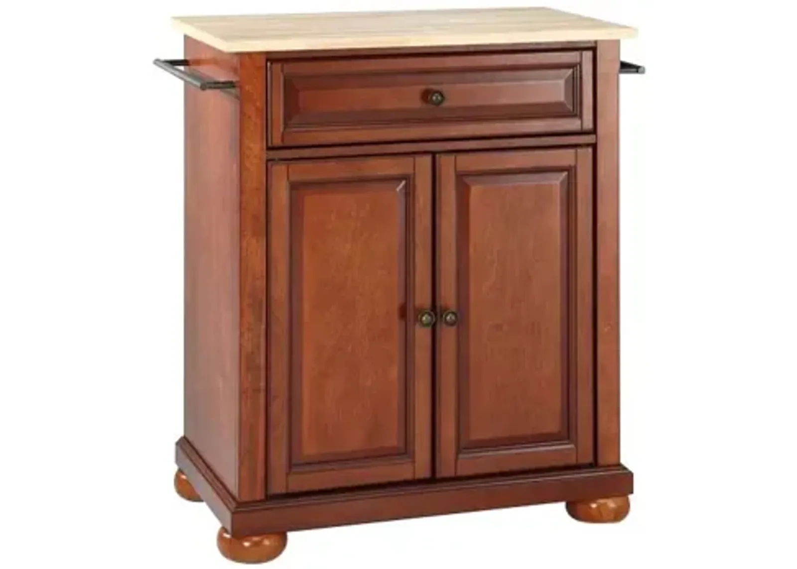 Alexandria Natural Wood Top Portable Kitchen Island in Classic Cherry