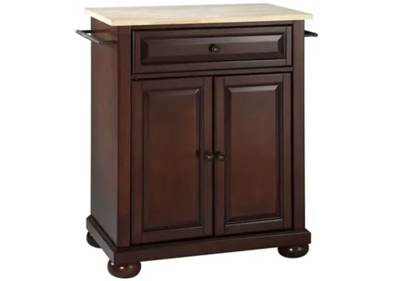 Alexandria Natural Wood Top Portable Kitchen Island in Vintage Mahogany