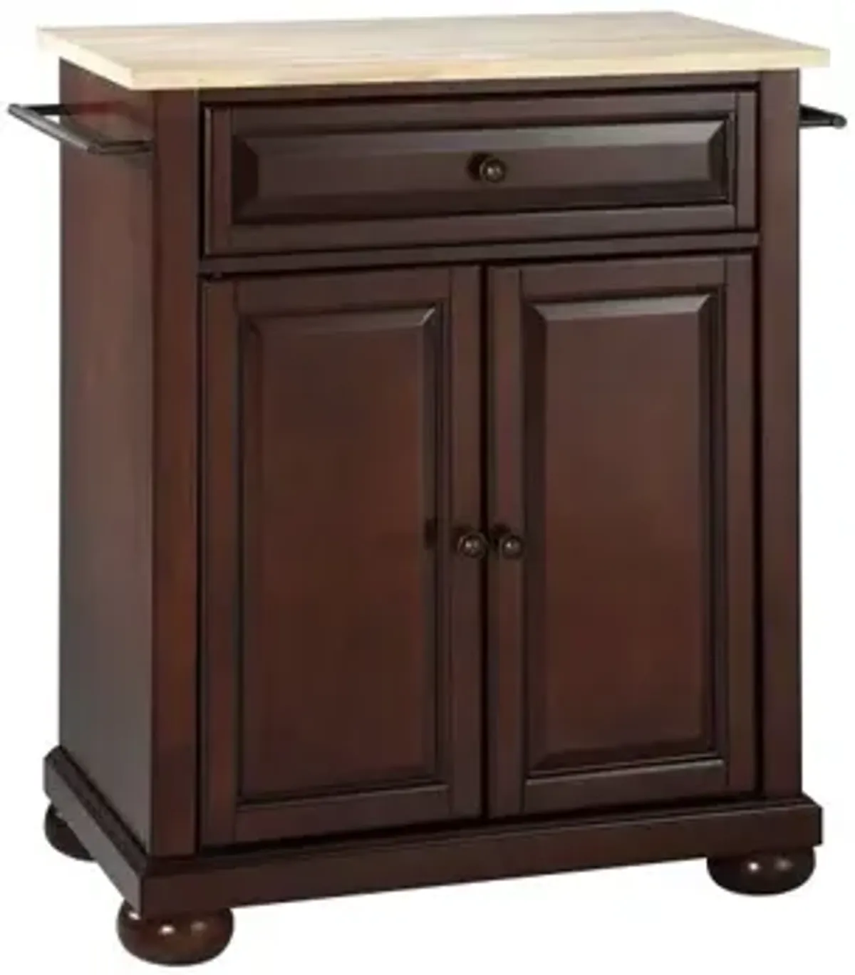 Alexandria Natural Wood Top Portable Kitchen Island in Vintage Mahogany