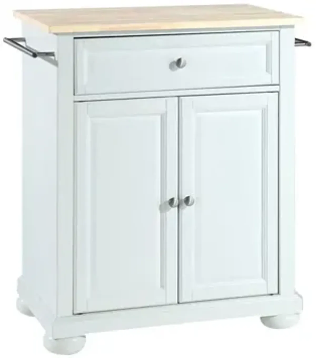 Alexandria Natural Wood Top Portable Kitchen Island in White