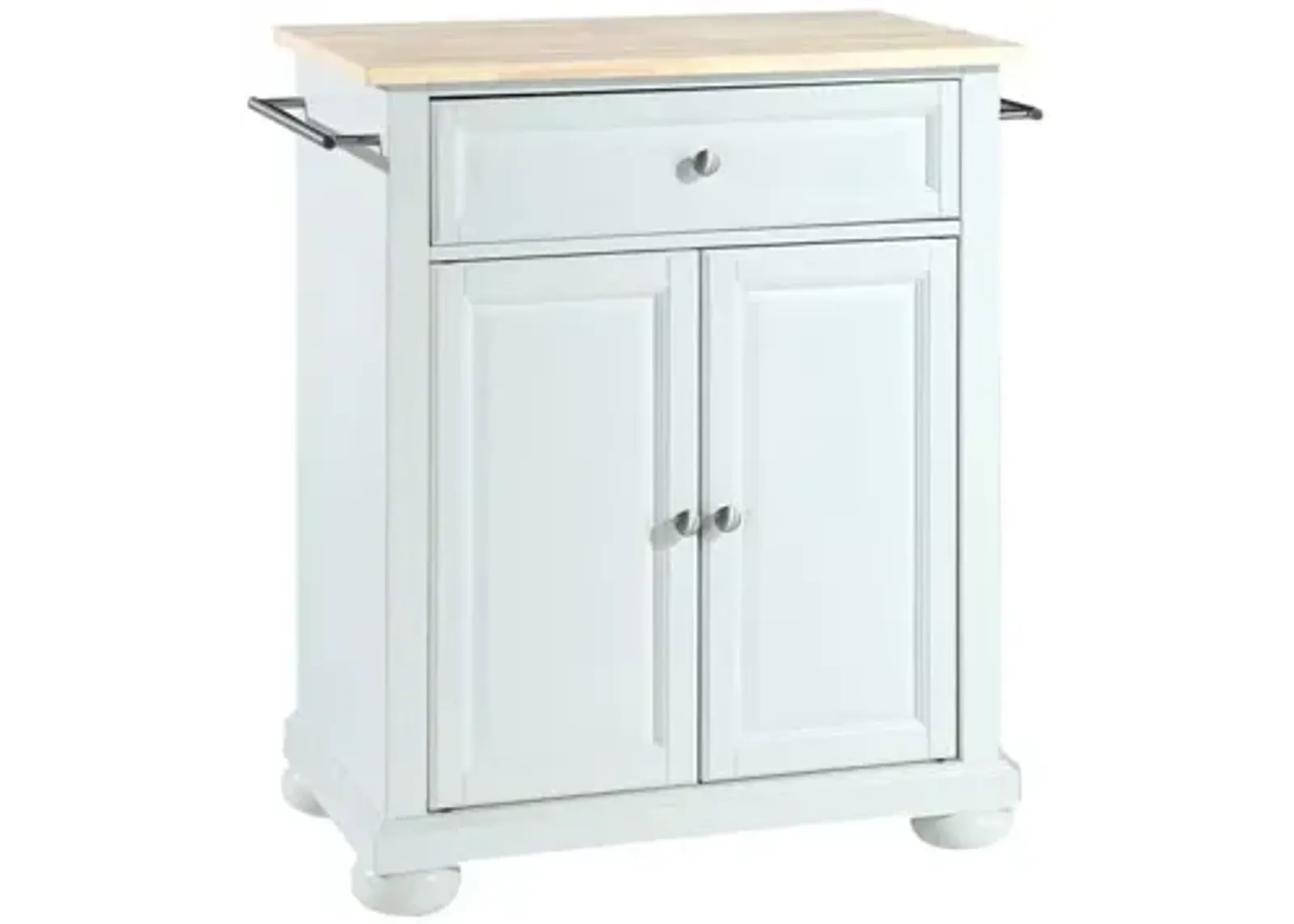 Alexandria Natural Wood Top Portable Kitchen Island in White