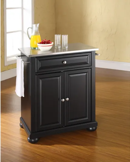 Alexandria Stainless Steel Top Portable Kitchen Island in Black