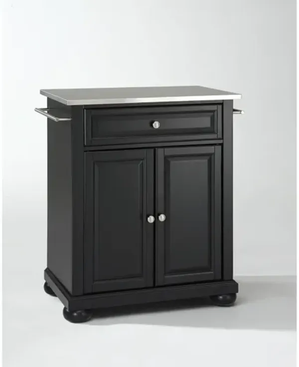 Alexandria Stainless Steel Top Portable Kitchen Island in Black