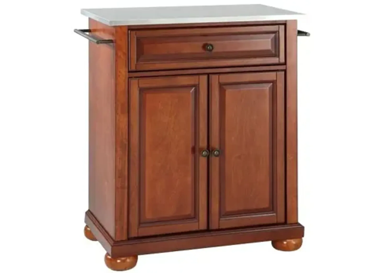 Alexandria Stainless Steel Top Portable Kitchen Island in Classic Cherry