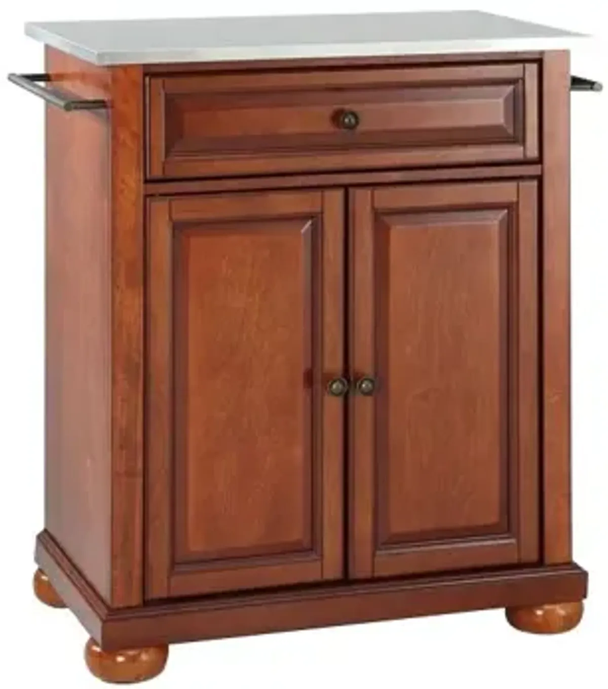 Alexandria Stainless Steel Top Portable Kitchen Island in Classic Cherry