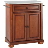 Alexandria Stainless Steel Top Portable Kitchen Island in Classic Cherry