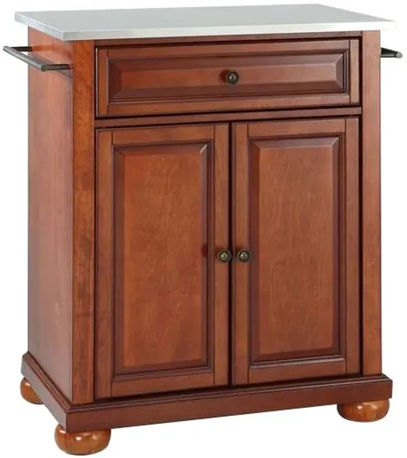 Alexandria Stainless Steel Top Portable Kitchen Island in Classic Cherry