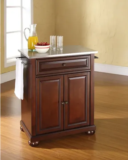 Alexandria Stainless Steel Top Portable Kitchen Island in Vintage Mahogany