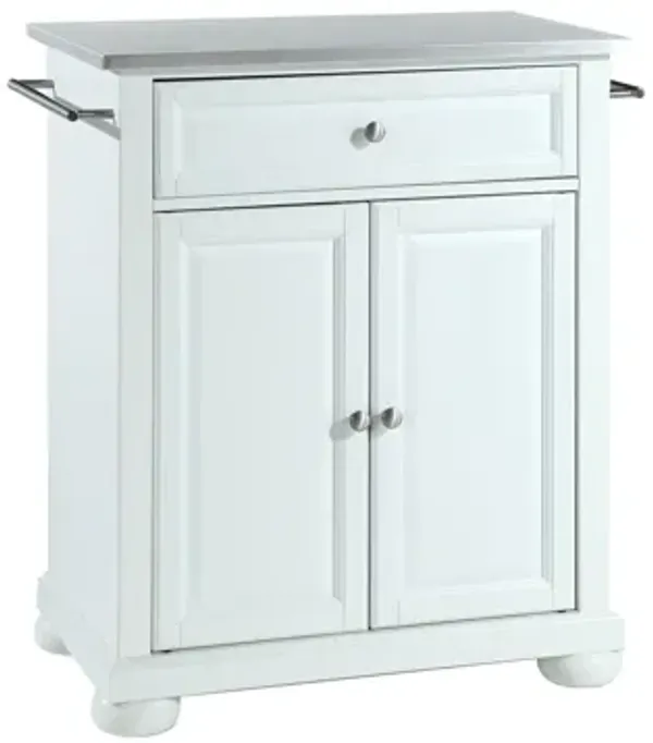 Alexandria Stainless Steel Top Portable Kitchen Island in White