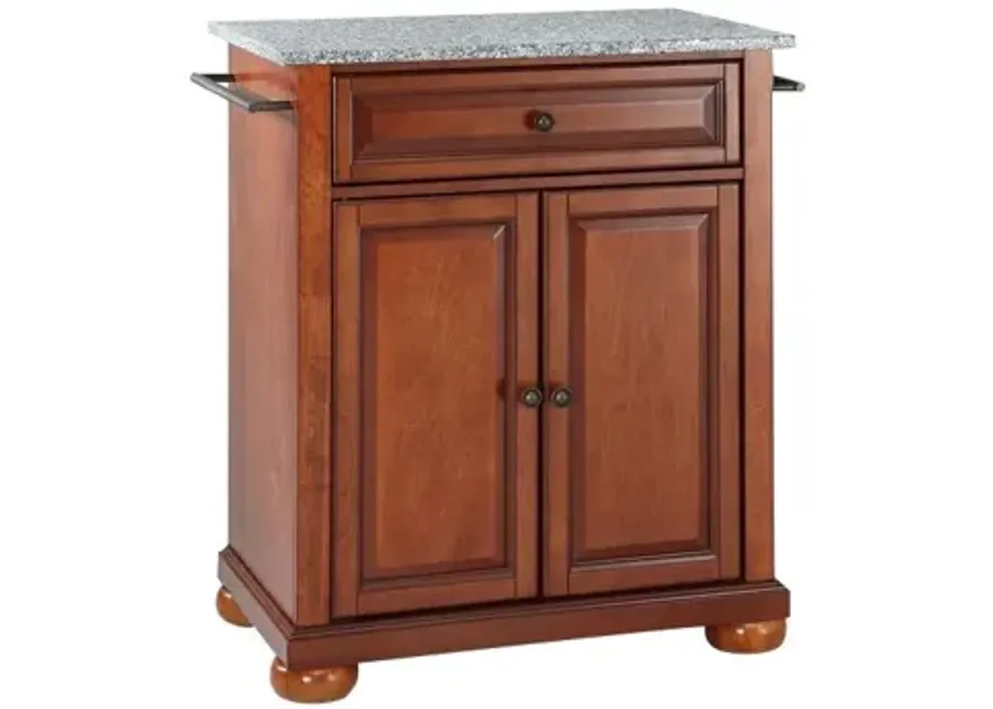 Alexandria Solid Granite Top Portable Kitchen Island in Classic Cherry