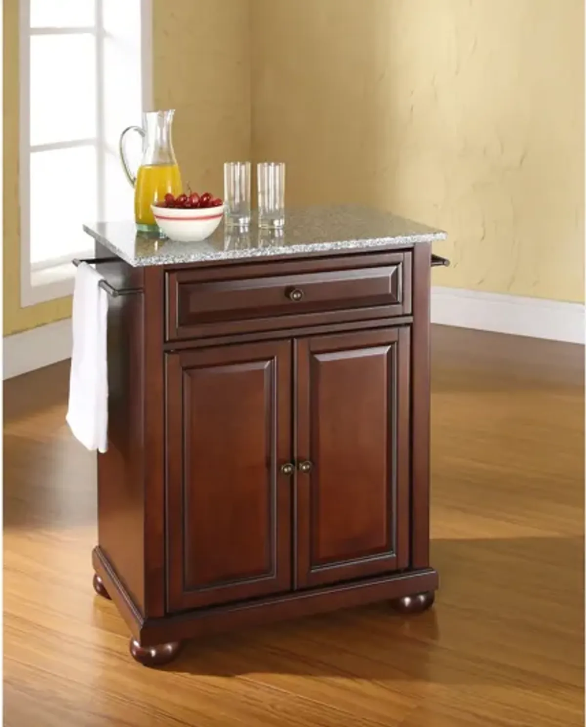 Alexandria Solid Granite Top Portable Kitchen Island in Vintage Mahogany