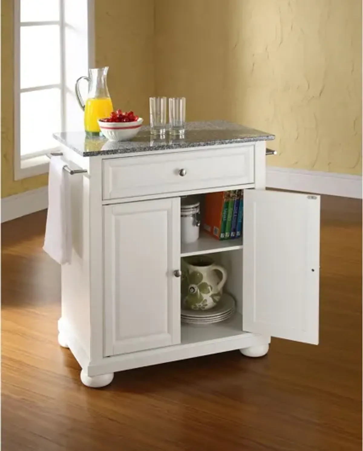 Alexandria Solid Granite Top Portable Kitchen Island in White