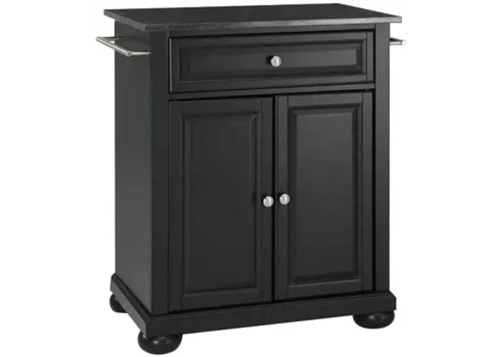 Alexandria Solid Black Granite Top Portable Kitchen Island in Black