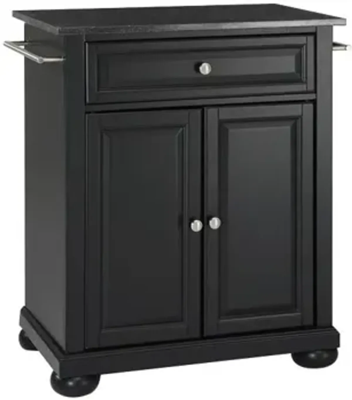 Alexandria Solid Black Granite Top Portable Kitchen Island in Black