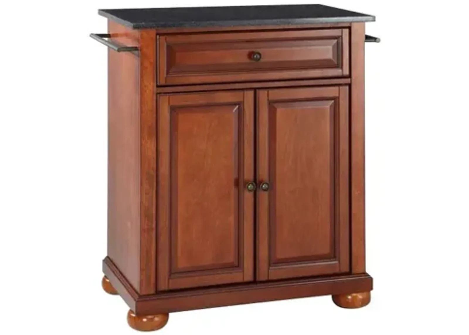 Alexandria Solid Black Granite Top Portable Kitchen Island in Classic Cherry