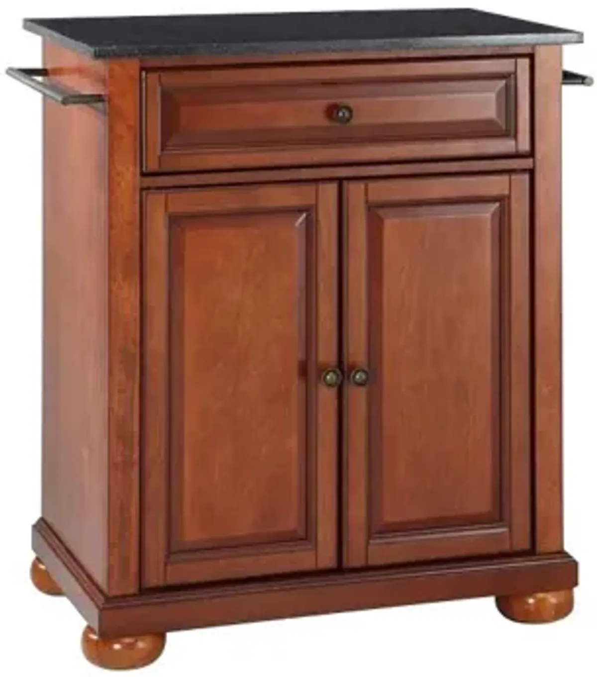 Alexandria Solid Black Granite Top Portable Kitchen Island in Classic Cherry