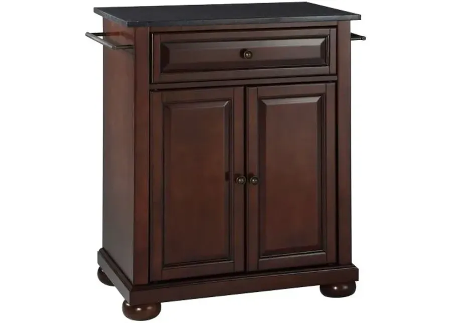 Alexandria Solid Black Granite Top Portable Kitchen Island in Vintage Mahogany