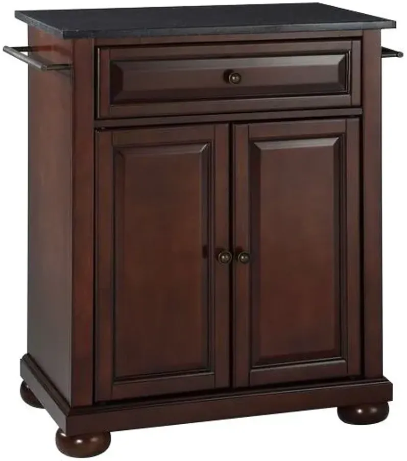 Alexandria Solid Black Granite Top Portable Kitchen Island in Vintage Mahogany