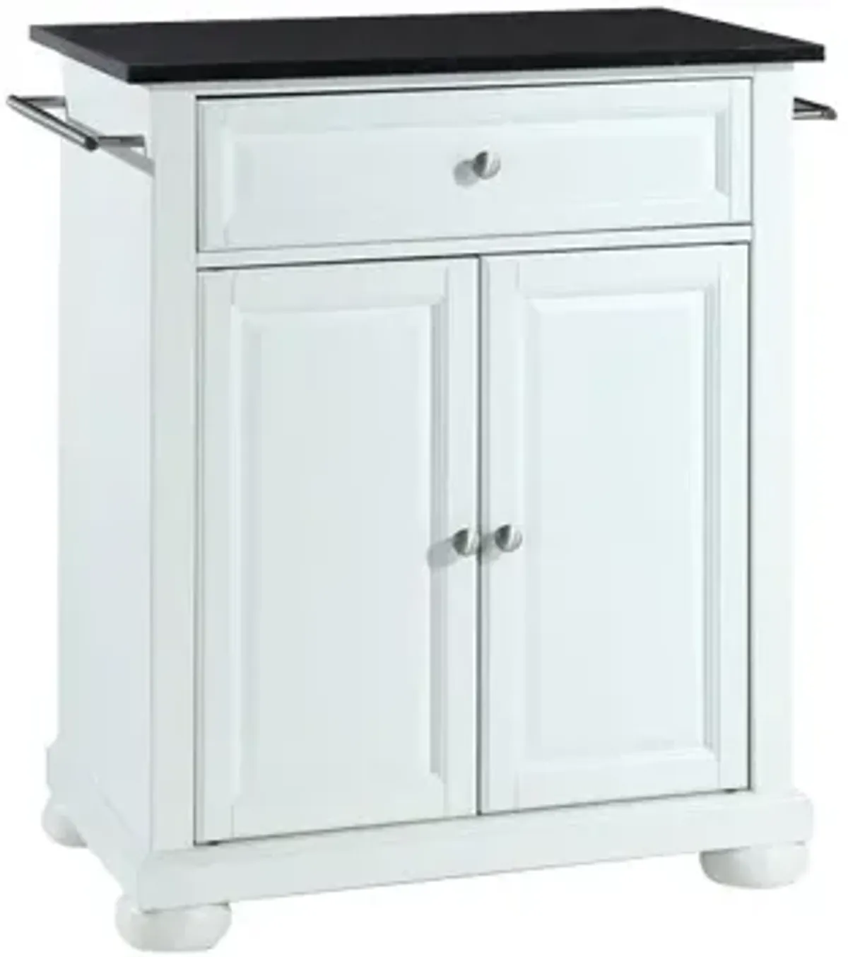 Alexandria Solid Black Granite Top Portable Kitchen Island in White