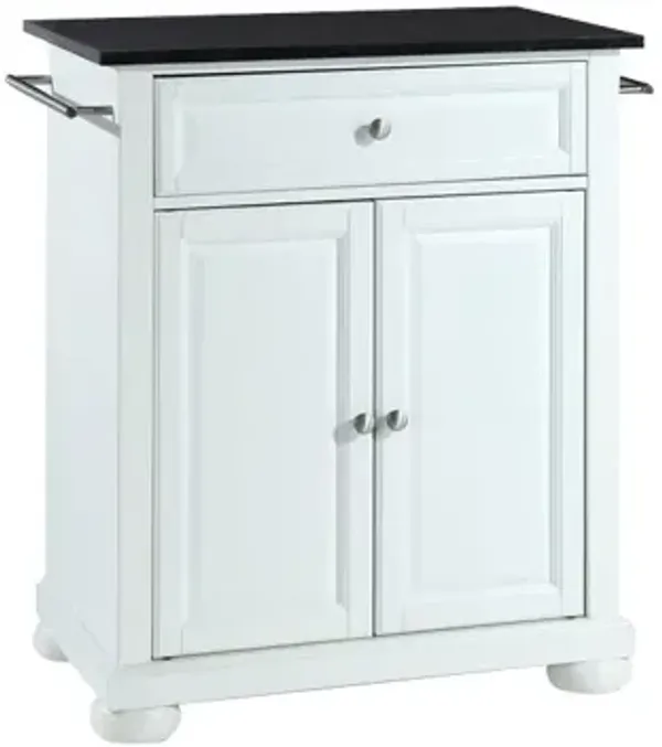 Alexandria Solid Black Granite Top Portable Kitchen Island in White